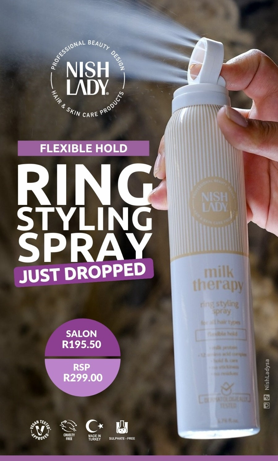NishLady Milk Therapy Ring Styling Spray - 200ml