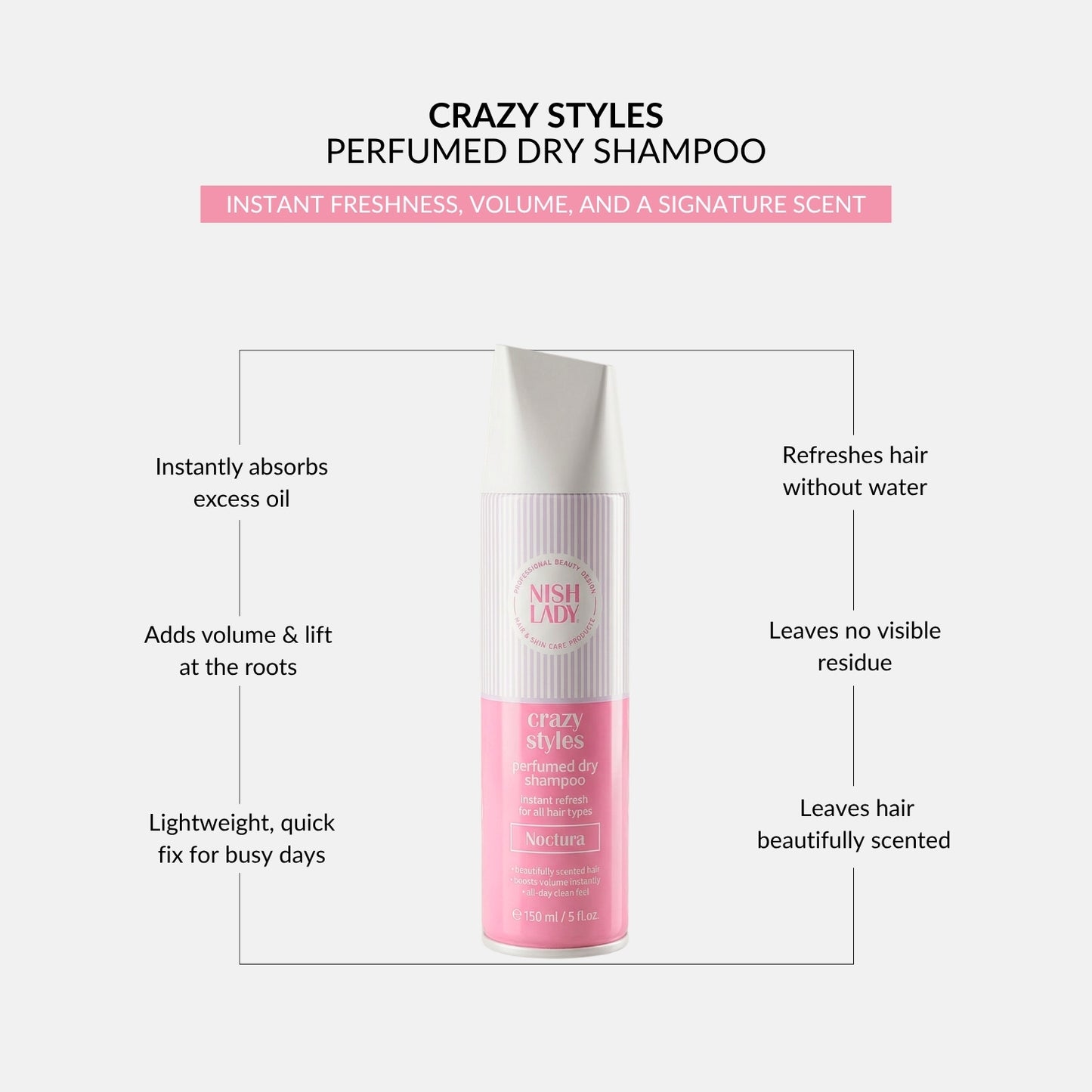 NishLady Perfume Dry Shampoo - Noctura - 150ml