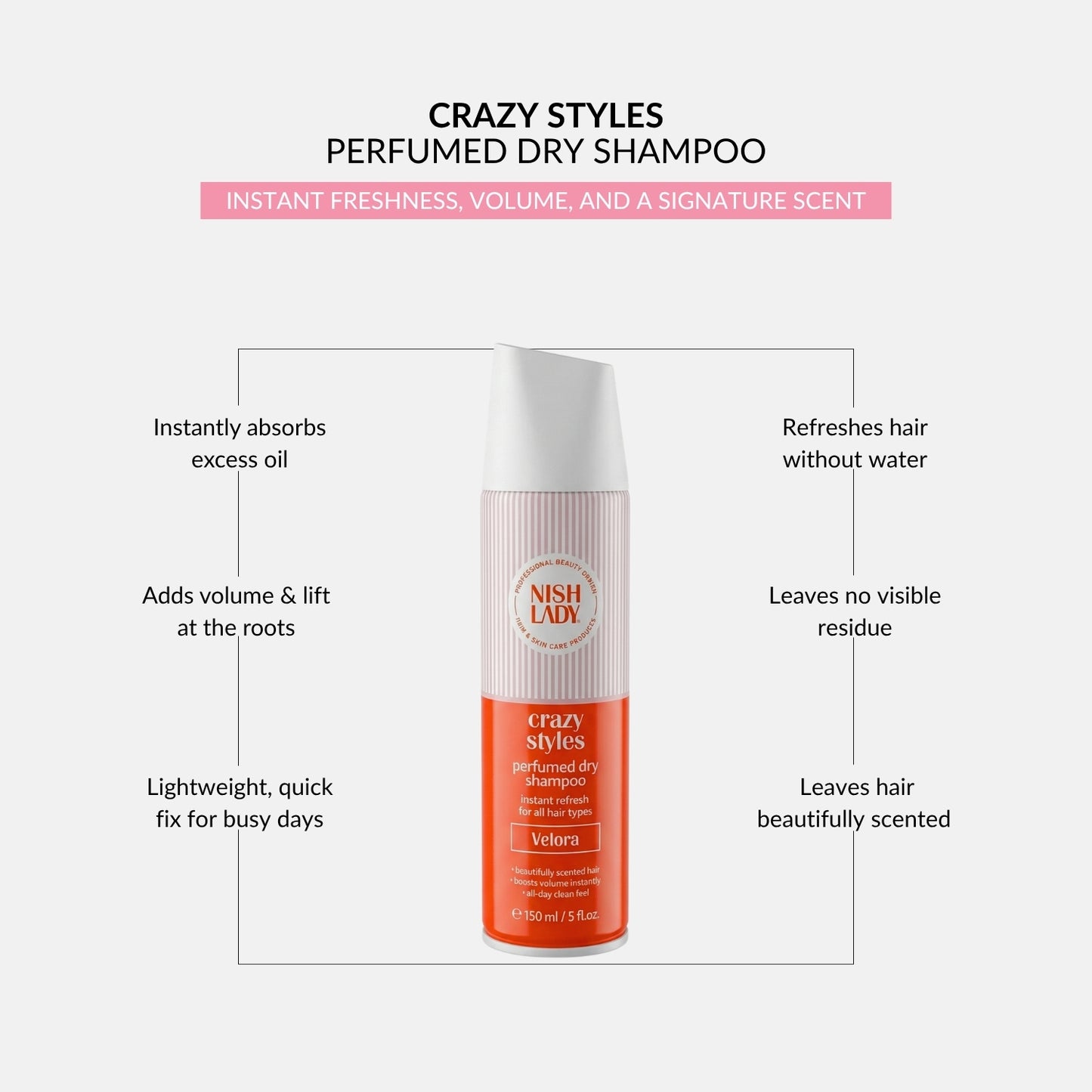 NishLady Perfume Dry Shampoo - Velora - 150ml