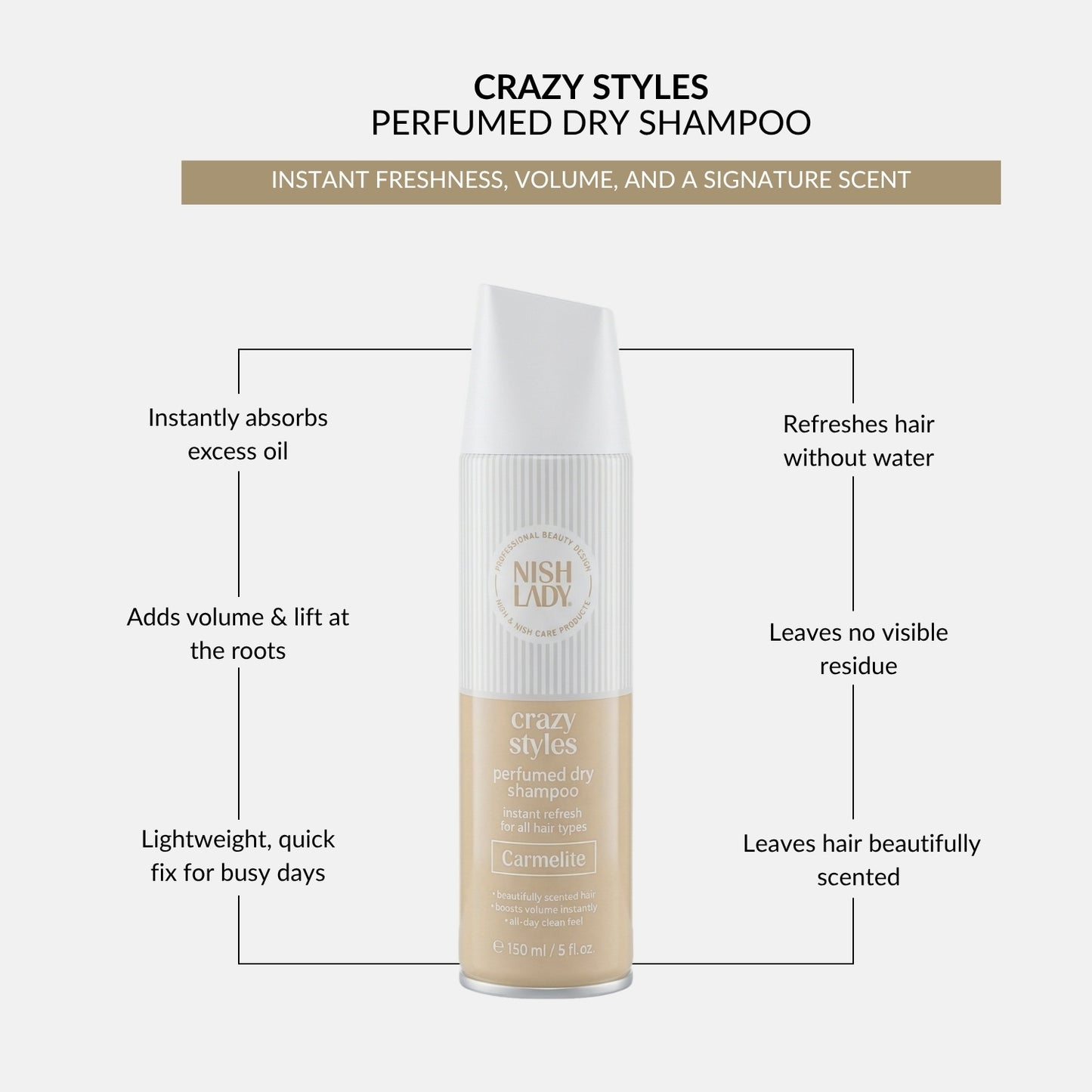 NishLady Perfume Dry Shampoo - Carmelite - 150ml